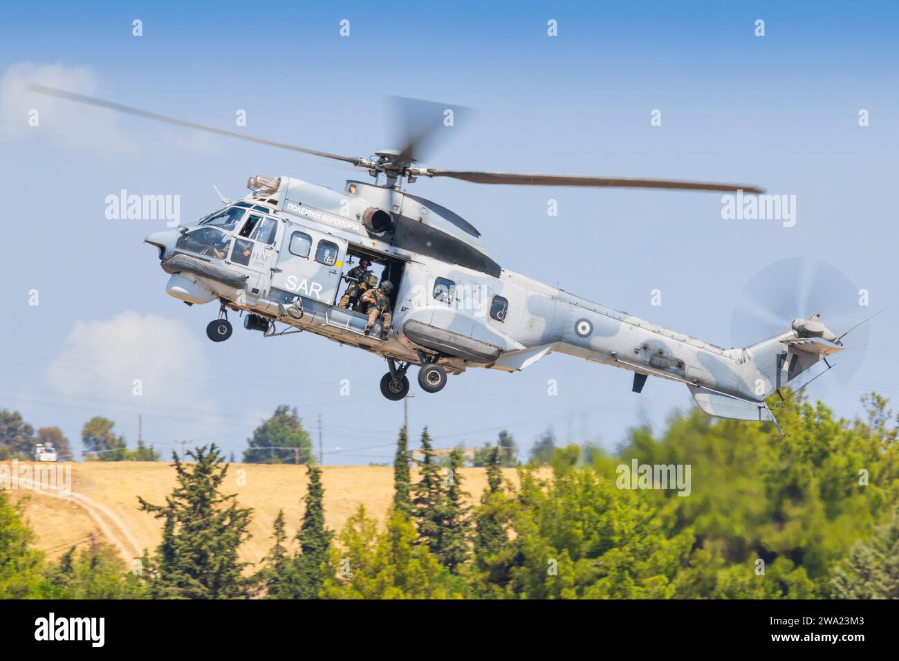 Aérospatiale AS 332C1 Super Puma aus Griechenland - Air Forceat Tanagra Stockfoto