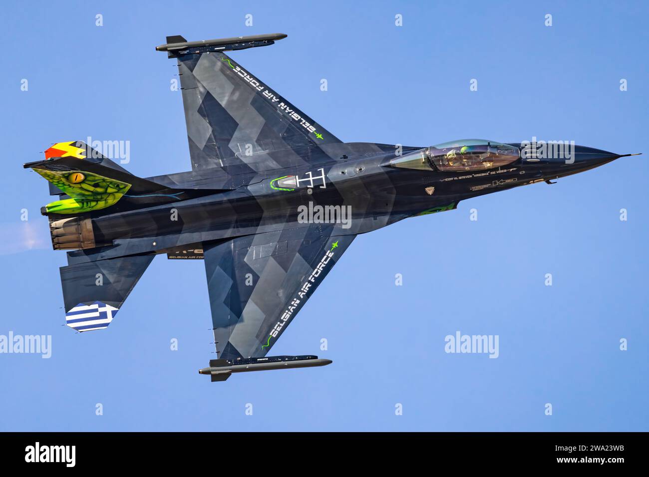 General Dynamics F-16 kämpfte gegen Falken aus belgien in Tanagra Stockfoto