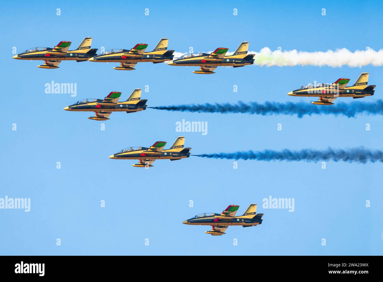 Tanagra Air Base - Griechenland 5. September 2023: Vereinigte Arabische Emirate - Air Force Aermacchi MB-339NAT auf der Tanagra Air Show Stockfoto