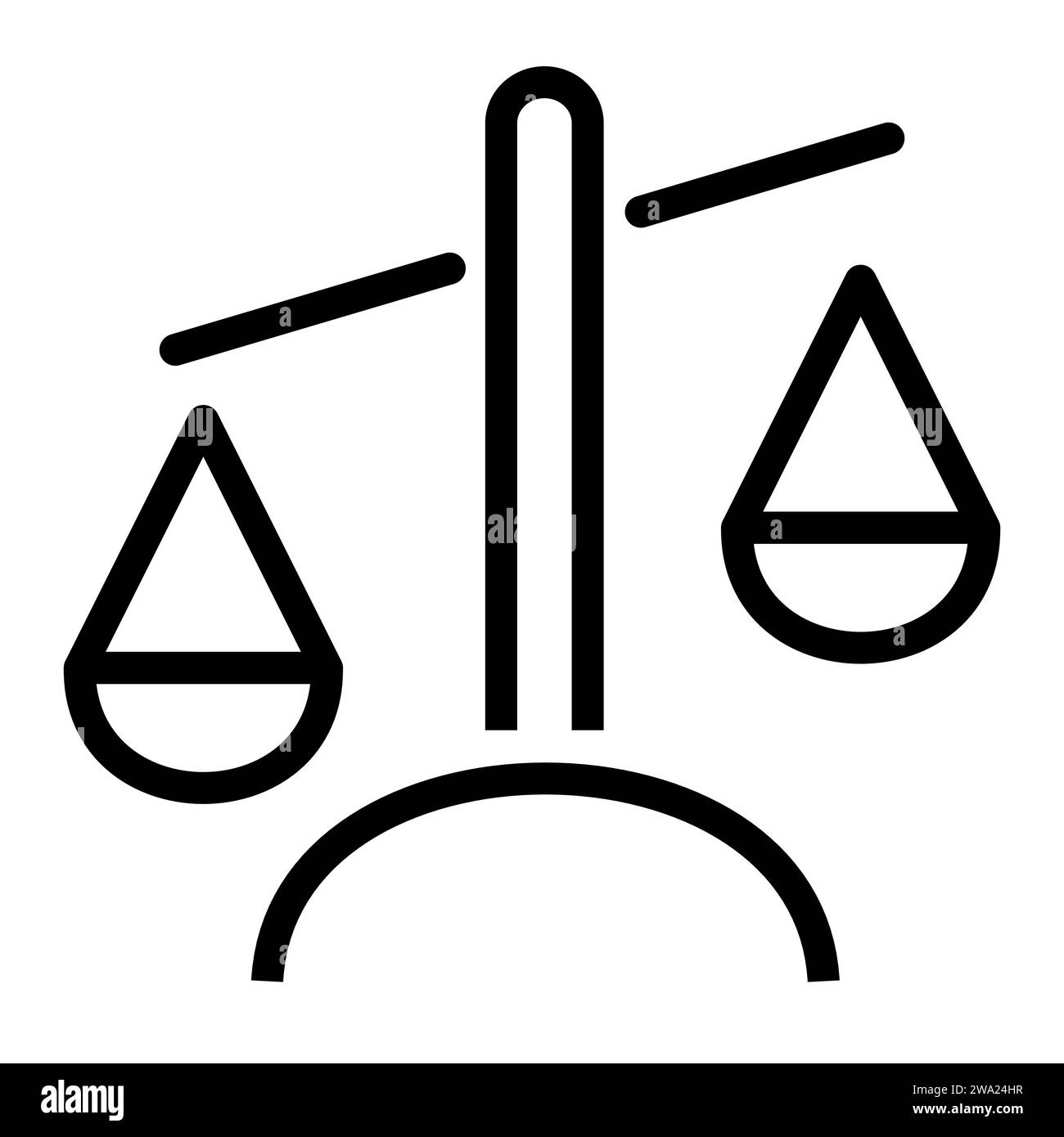 Eine schwarze Silhouette einer Balanceskala, die Gerechtigkeit und Fairness symbolisiert, auf weißem Hintergrund Stock Vektor