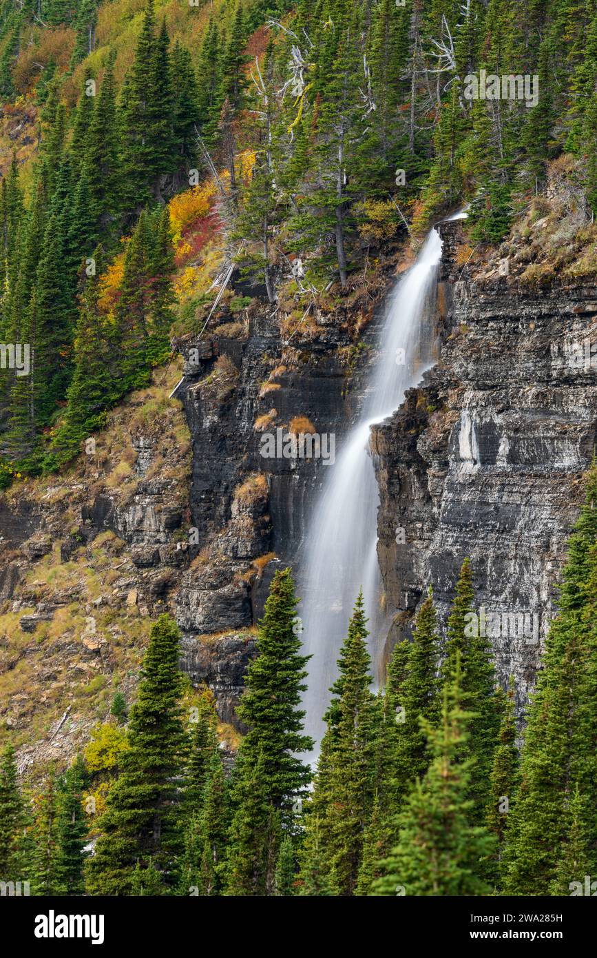 Ein Bergwasserfall im Logan Pass im Glacier National Park, Montana, USA. Stockfoto