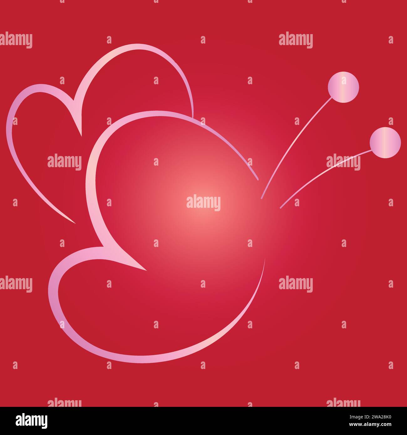 Schmetterlingsvektor mit Liebesherzen als Flügel, für Valentinskarten oder Muttertagskarten, Poster, Webdesign auf einem radialen Verlaufshintergrund Stock Vektor