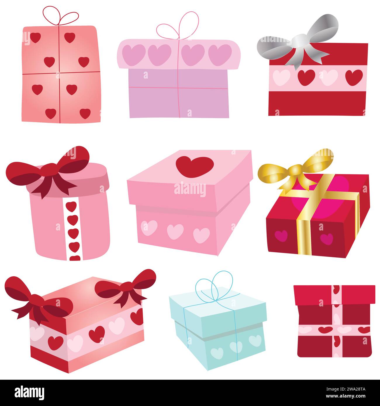 Clipart-Grafiken für Geschenke zum Valentinstag oder Muttertag. Weihnachtsgeschenke Grafiken für Websites oder Grußkarten Stock Vektor