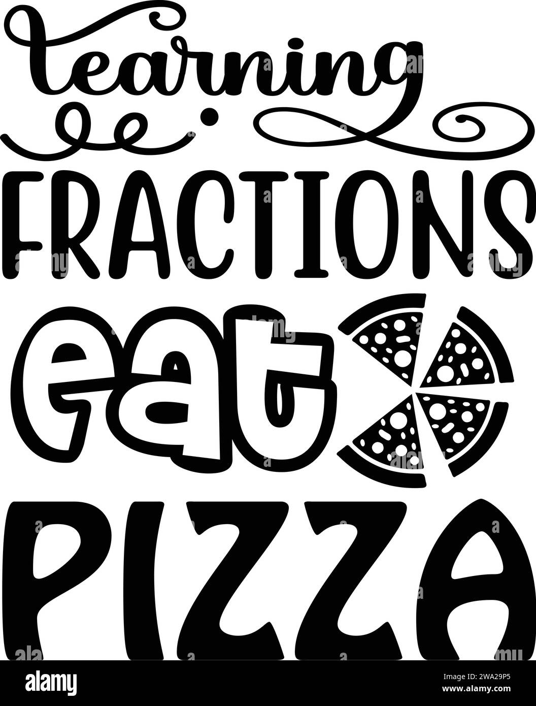 Lernfraktionen Essen Pizza, Süße Pizza Love Designs Stock Vektor