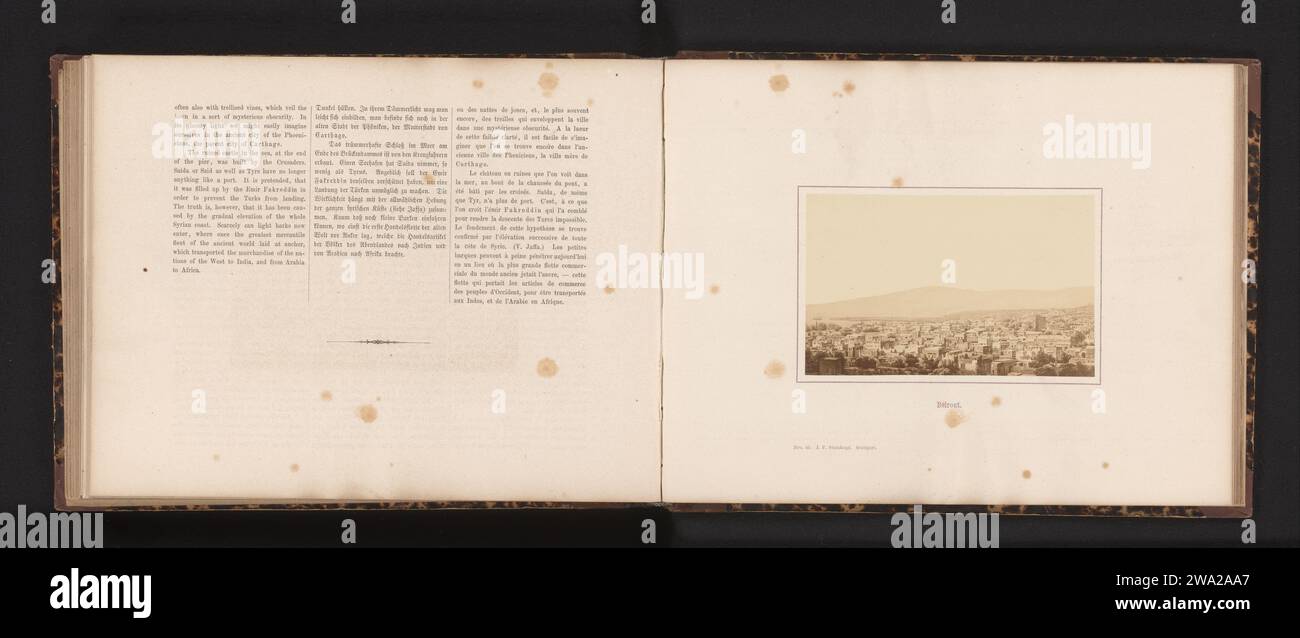 Fotoproduktion eines Gemäldes, das ein Gesicht auf Beirut repräsentiert, Anonym, nach Johann Martin Bernatz, um 1858 - in oder vor 1868 fotografische Trägeralbumendruck Stadtansicht im Allgemeinen; 'veduta' Beiroet Stockfoto
