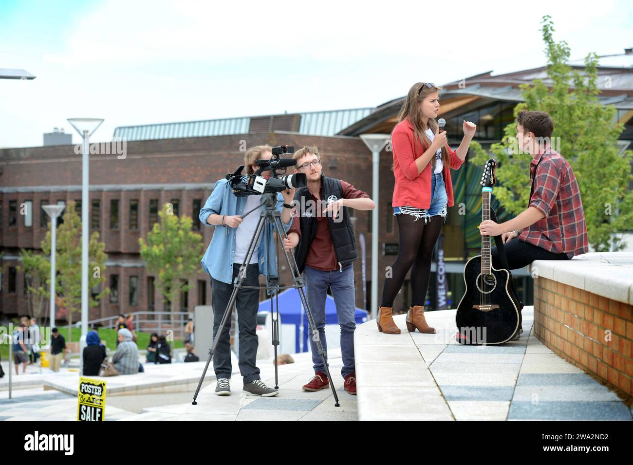 Mitglieder der Mediengruppe University X der Exeter University. Stockfoto