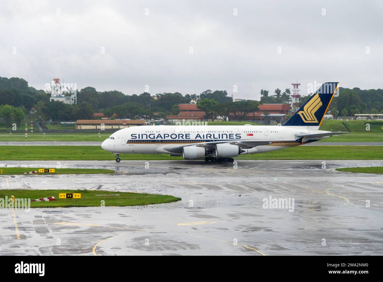 Singapur 1. Januar 2024 Singapore Airlines Flugzeuge auf der