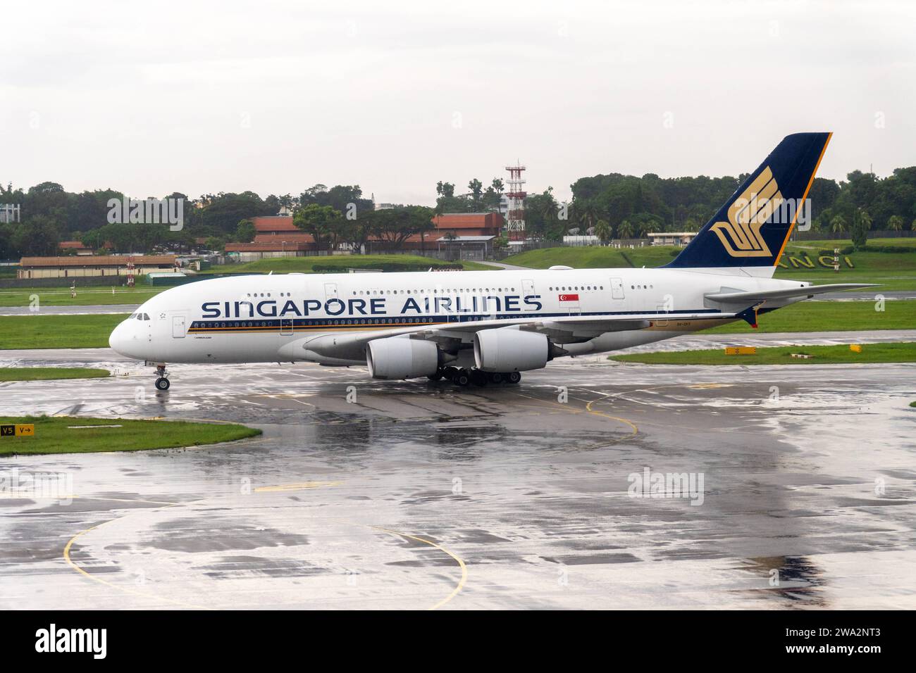 Singapur 1. Januar 2024 Singapore Airlines Flugzeuge auf der