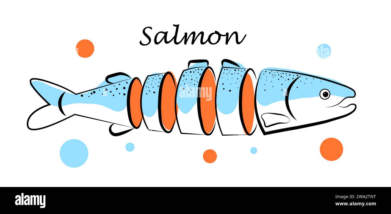 Lachs auf weißem Hintergrund Stock Vektor