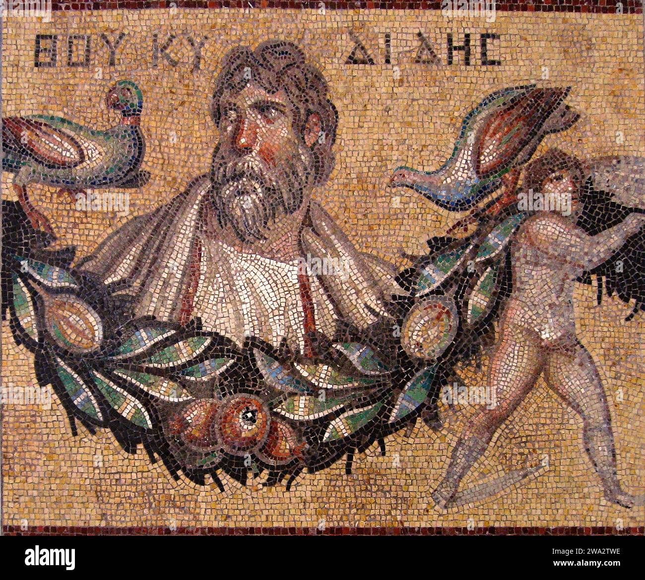 Thukydides. Mosaik des athenischen Gernerals und Historikers Thukydides (ca. 460–ca. 400 v. Chr.), Jerash, Jordanien, 3. Jahrhundert n. Chr Stockfoto