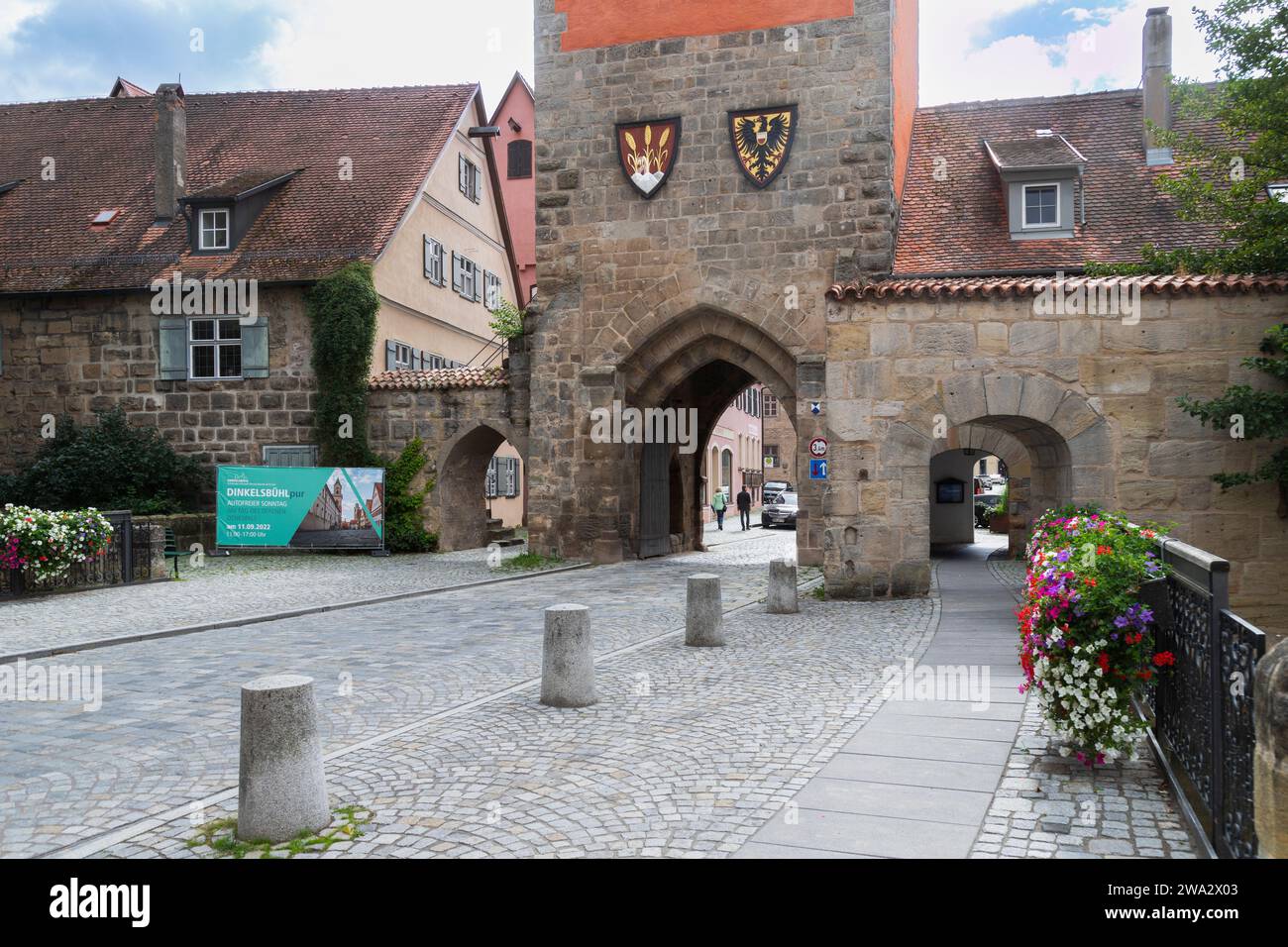 Woernitz-Tor in der alten mittelalterlichen Stadt in der Altstadt von Dinkelsbüehl, Bayern, Deutschland. Stockfoto