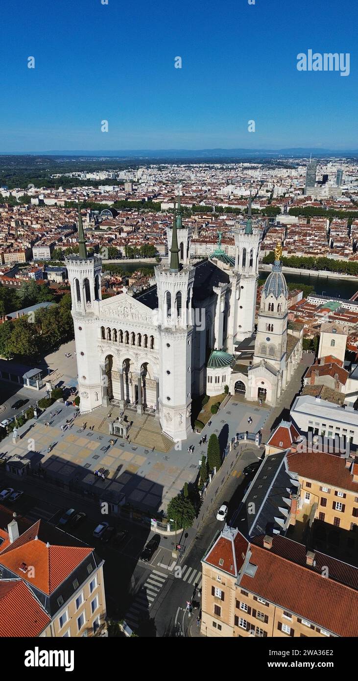 Drohnenfoto Notre-Dame de Fourvière Basilika Lyon Frankreich europa Stockfoto