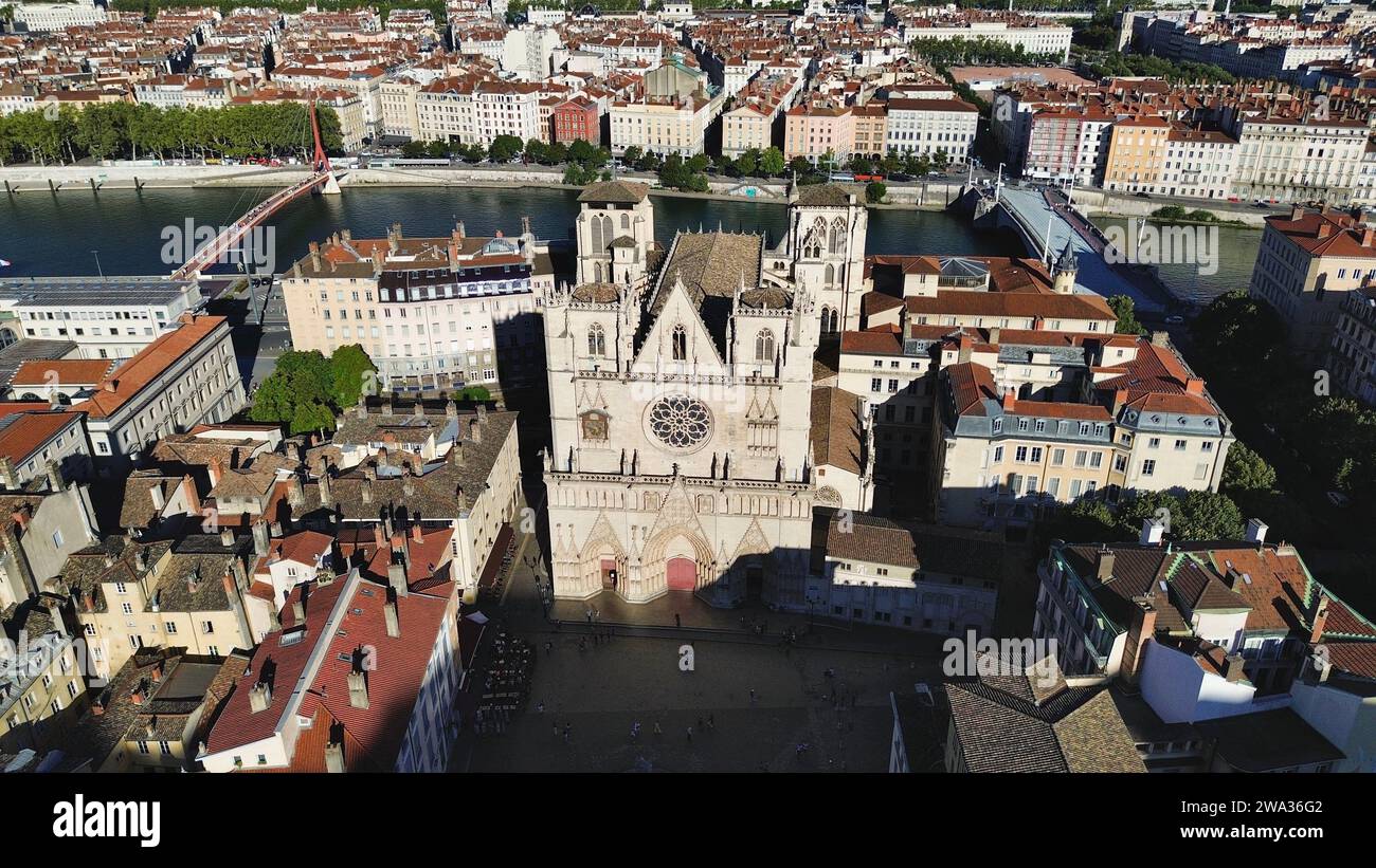 Drohnenfoto Saint-Jean-Baptiste Kathedrale Lyon Frankreich europa Stockfoto