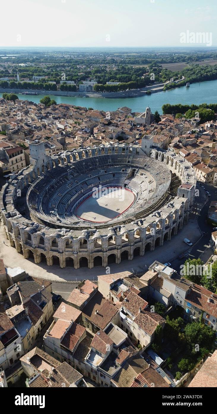 Drohnenfoto Arles Arena France Europe Stockfoto