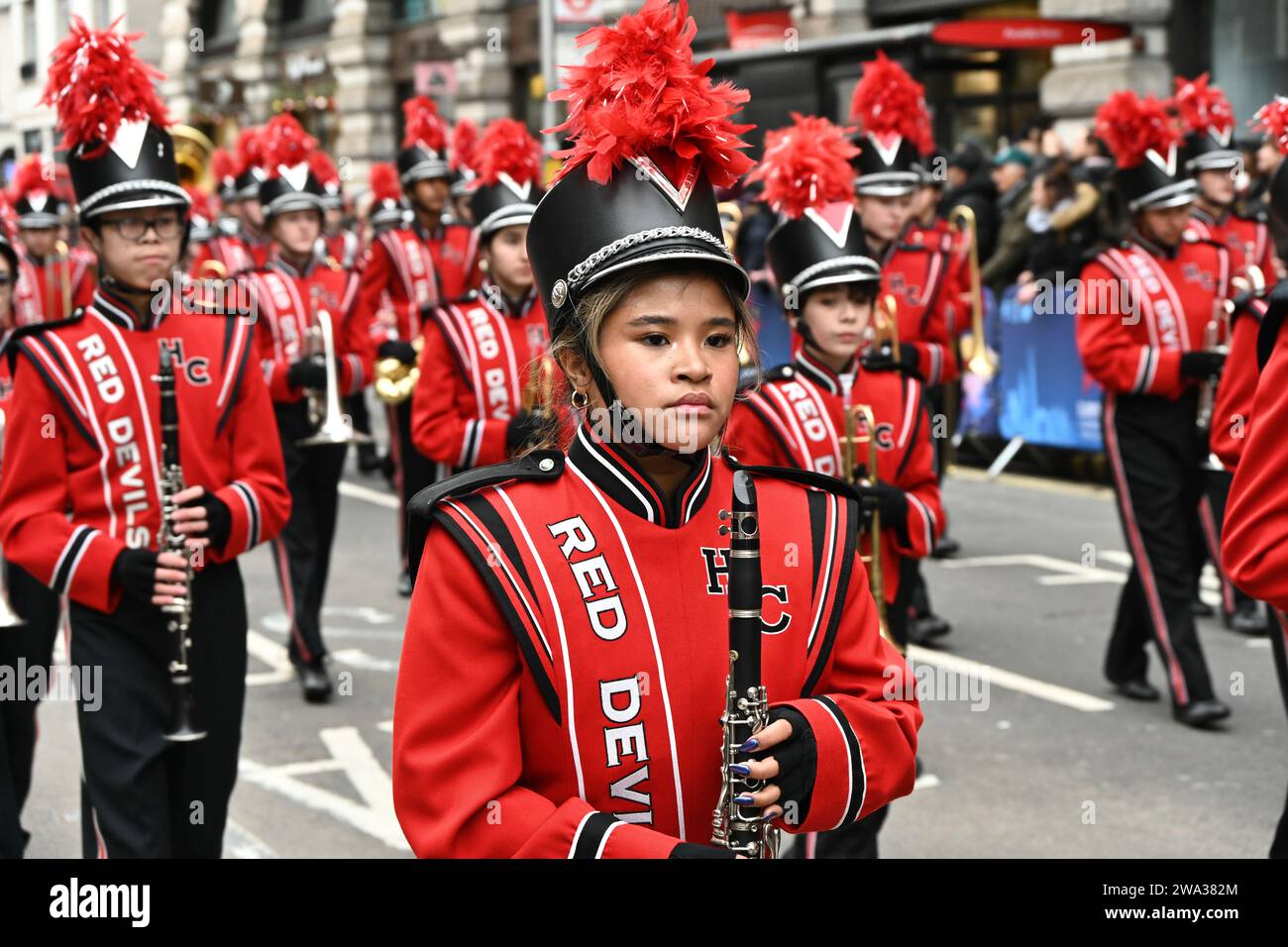 London, Großbritannien. Januar 2024. Londons jährliche Neujahrsparade mit Hunderten von Wagen im Zentrum von london, Großbritannien. Quelle: Siehe Li/Picture Capital/Alamy Live News Stockfoto