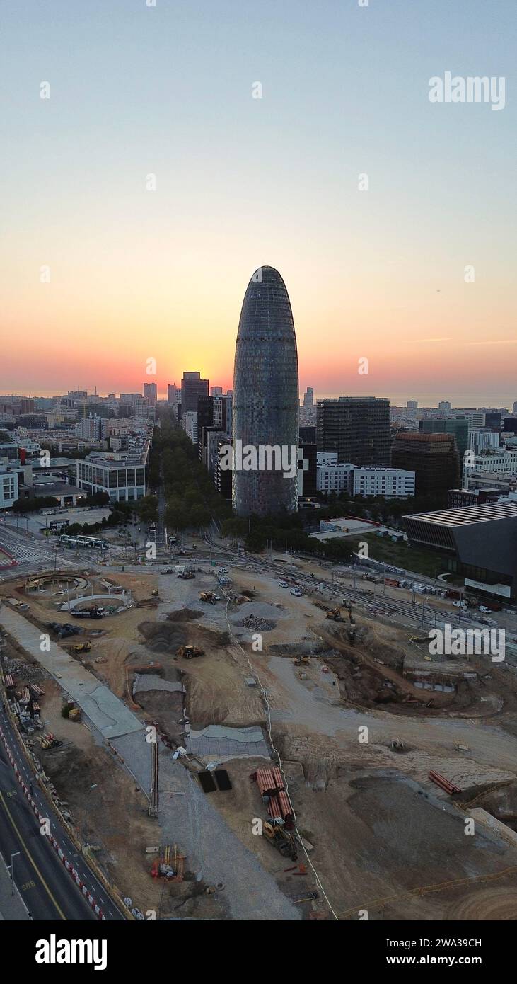 Drohnenfoto Agbar Tower Barcelona Spanien europa Stockfoto