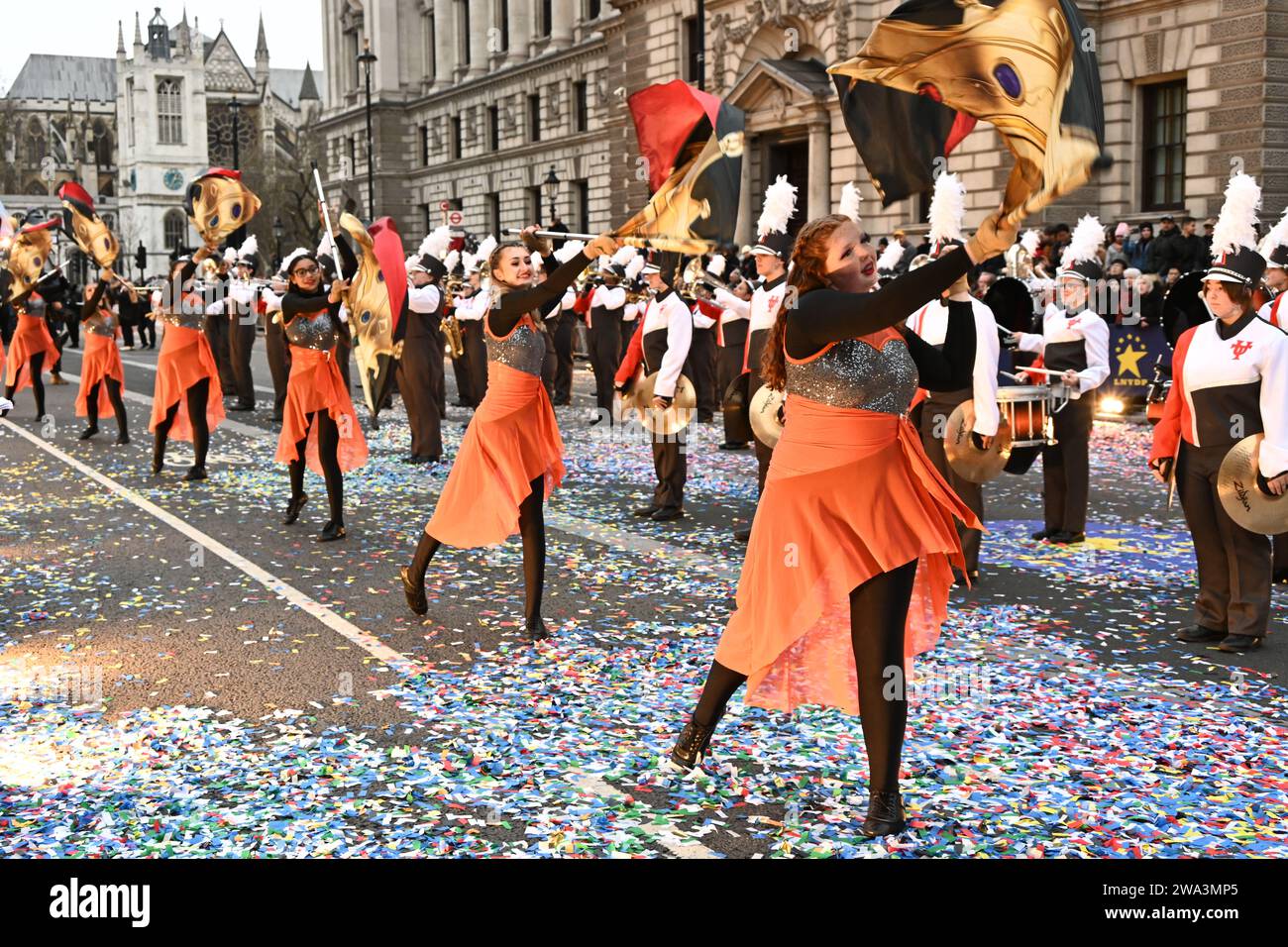 London, Großbritannien. Januar 2024. Londons jährliche Neujahrsparade mit Hunderten von Wagen im Zentrum von london, Großbritannien. Quelle: Siehe Li/Picture Capital/Alamy Live News Stockfoto
