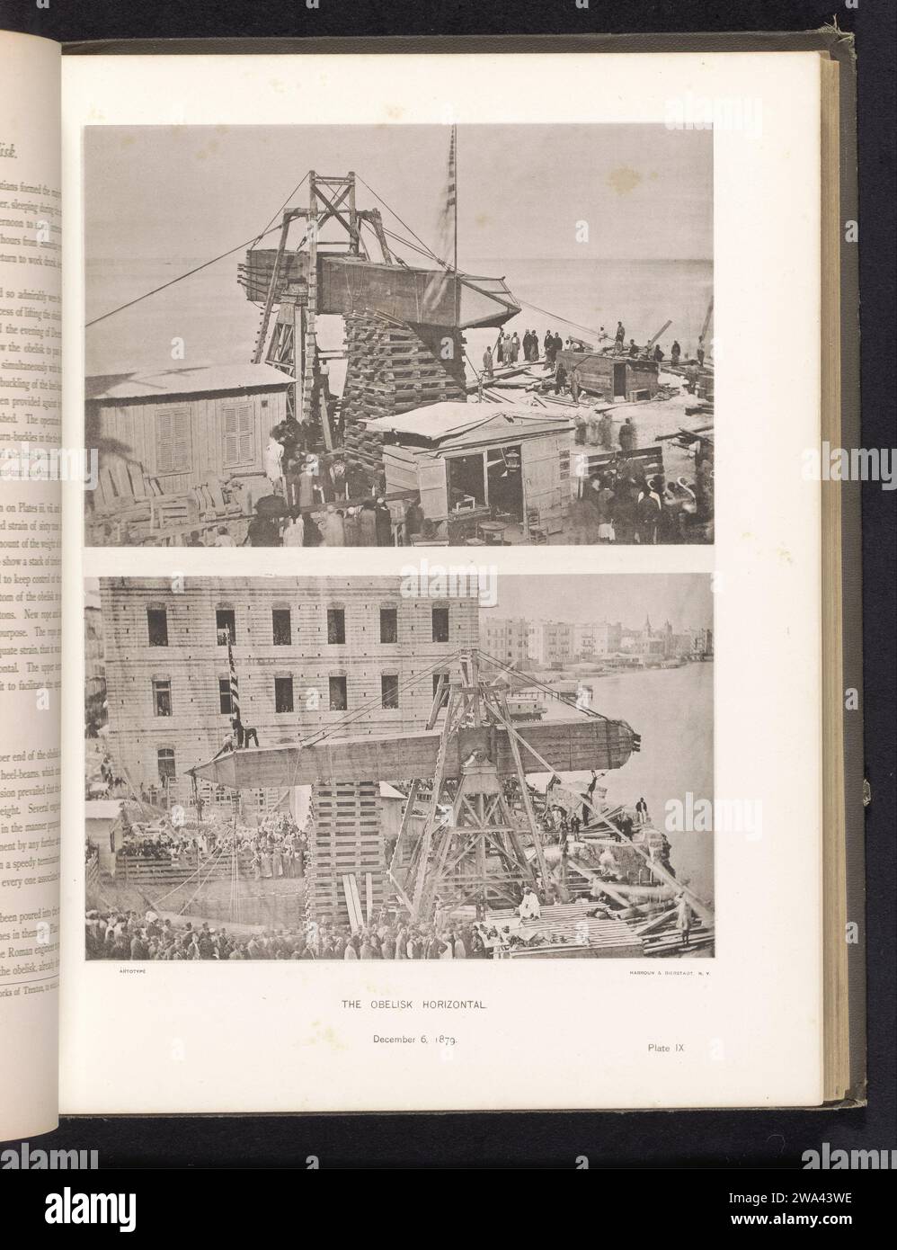 Der Obelisk horizontal, anonym, 1879 photomechanischer Druck Alexandriëprinter: New York (Stadt) Papier Kollotypobelisk, Nadel. Gerüst (~ Bauarbeiten). Horizontaler Transport (industrieller Prozess) Stockfoto