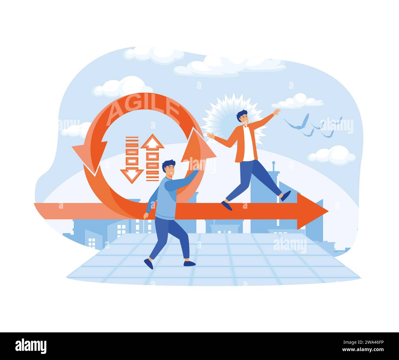 Agile Entwicklungsmethodik. Vektor Des Symbols „Agile Life Cycle“. Menschen laufen zum Erfolg. Moderne Illustration des flachen Vektors Stock Vektor