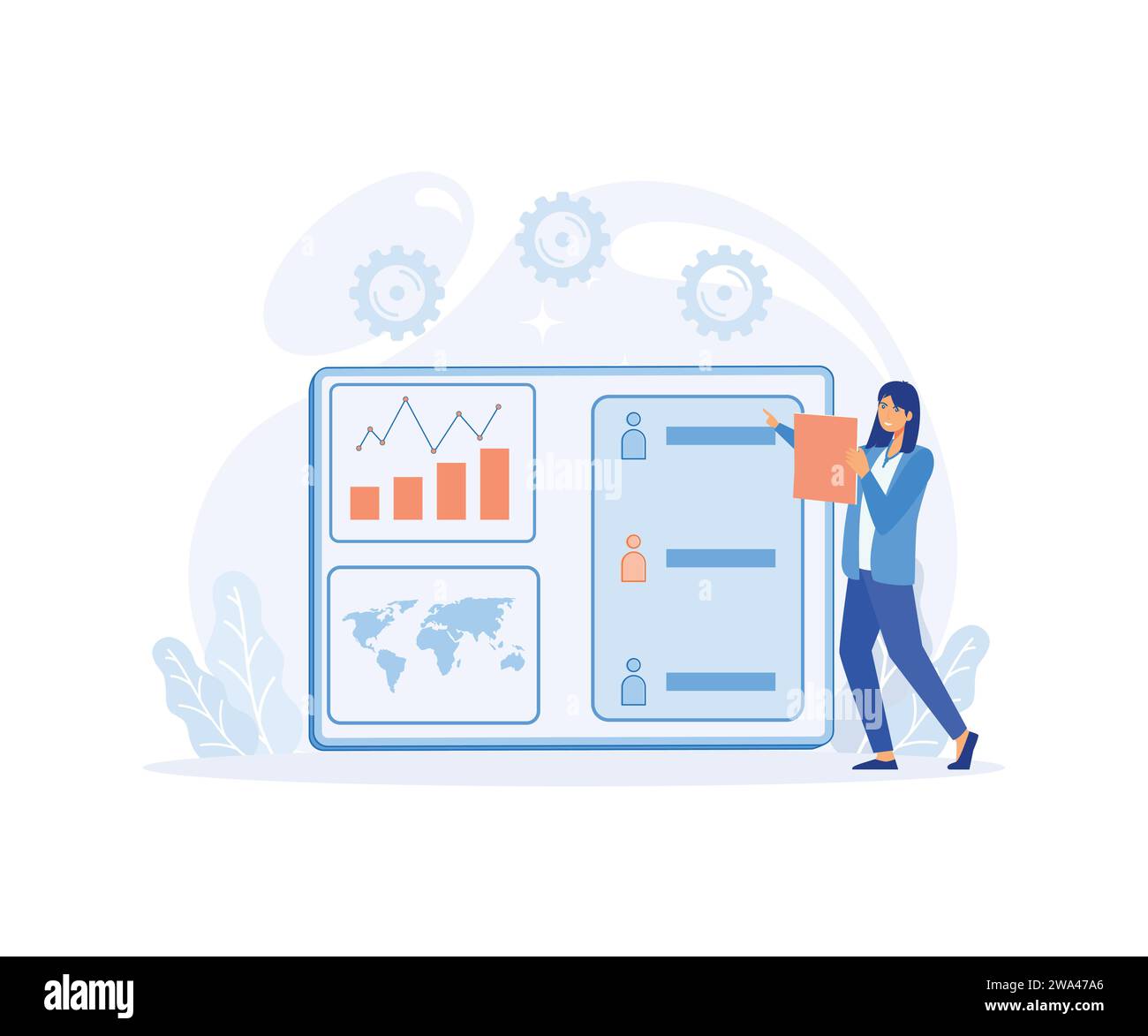 Business Intelligence, Intelligence-Dashboard, innovative Lösung. Moderne Illustration des flachen Vektors Stock Vektor