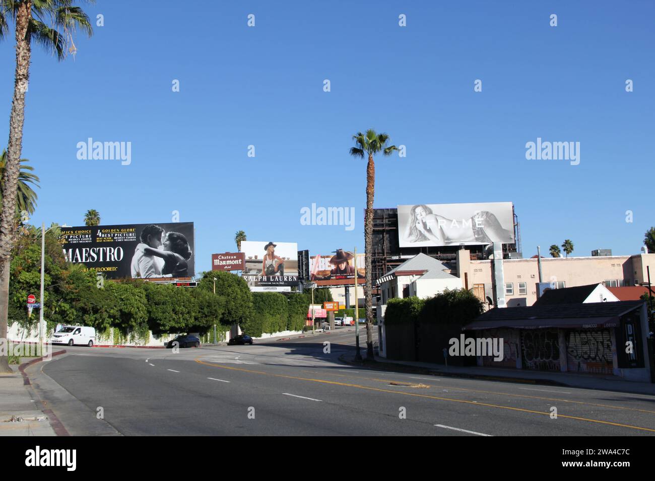 Sunset Strip Los Angeles Hollywood Werbetafeln Weitaufnahme Stockfoto Stockfoto