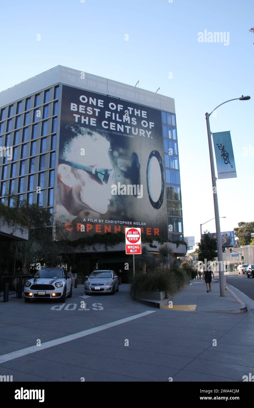 Oppenheimer Christopher Nolan Billboard Sunset Strip Los Angeles Hollywood Stockfoto Stockfoto