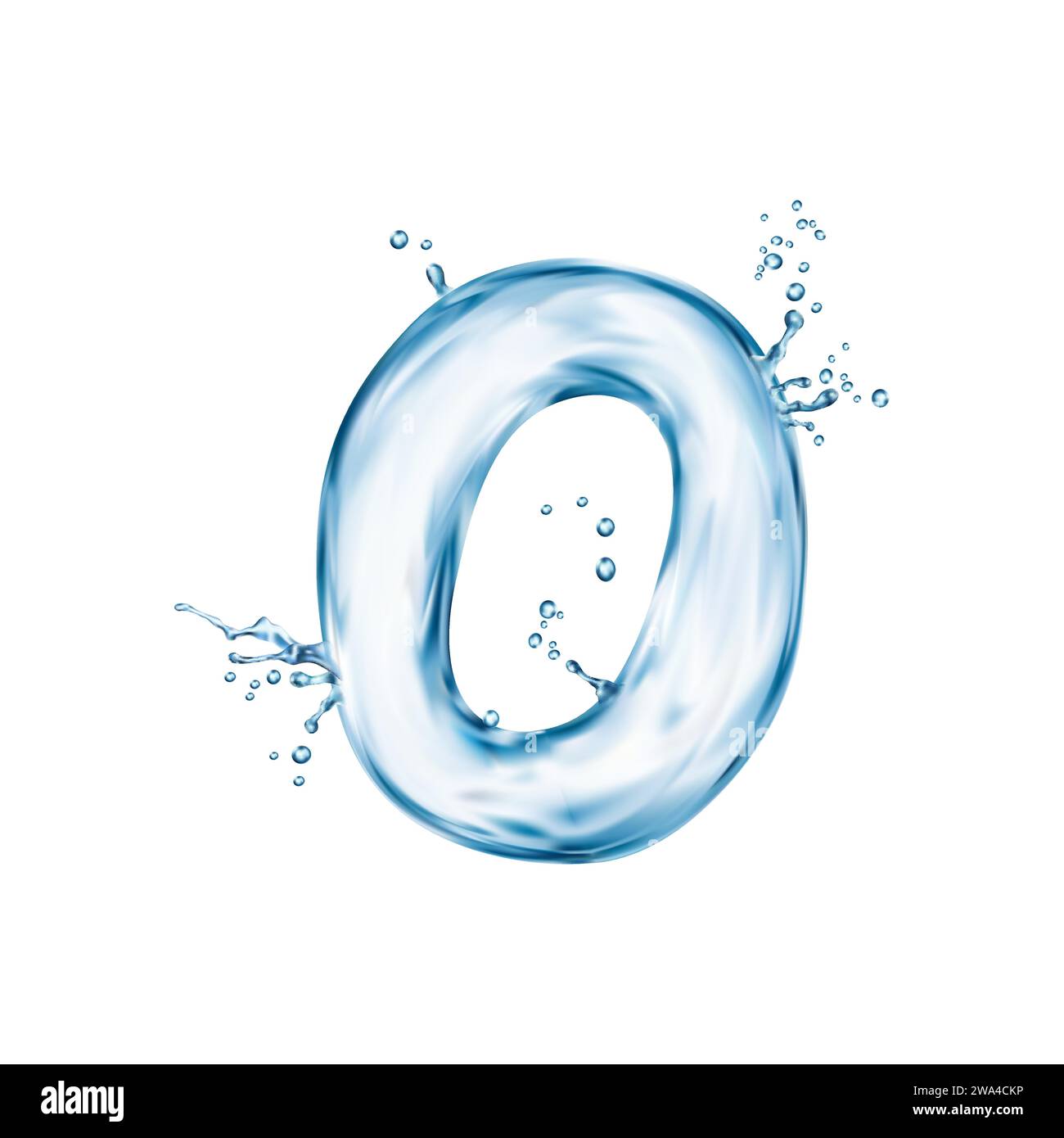 Realistische Wasserschrift, Buchstabe O Flow Splash, flüssiges Aqua Schriftbild, transparentes nasses englisches Alphabet. Isolierter Vektor-abc-Charakter erscheint wie eine klare, flüssige Pooloberfläche schimmert mit Wellen Stock Vektor