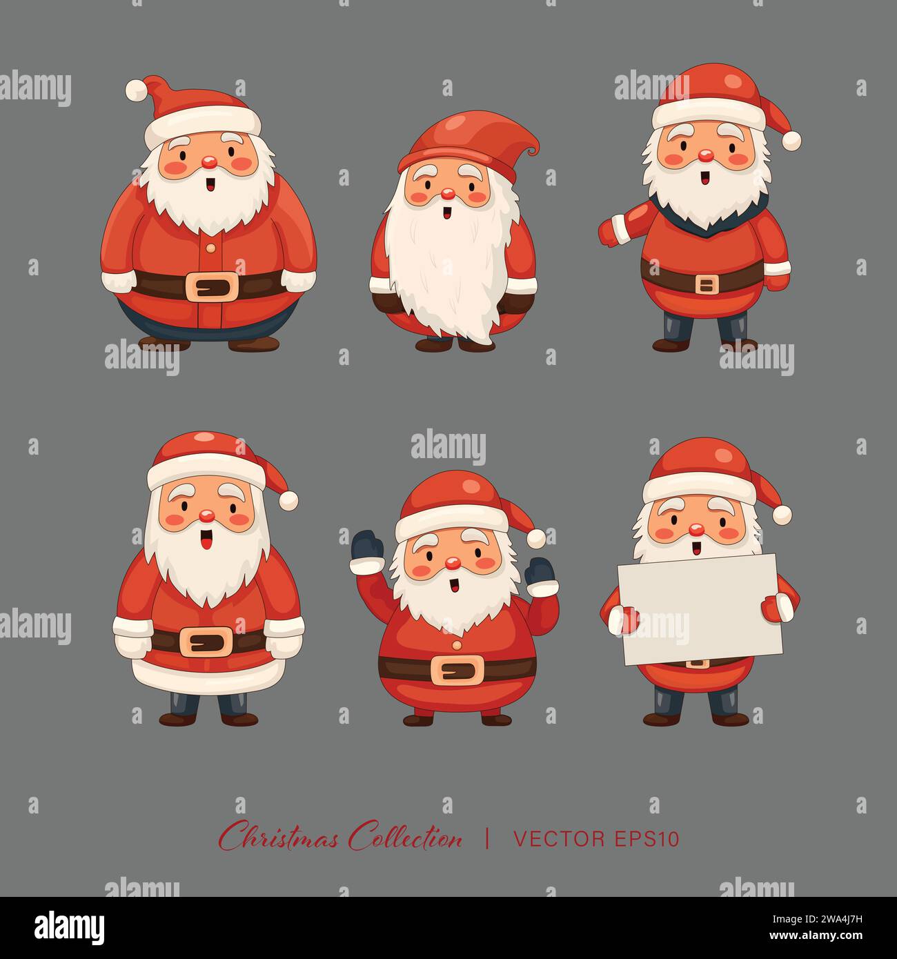Niedliche Santa Claus Zeichentrickweihnachtskollektion, Vektor-Design Stock Vektor