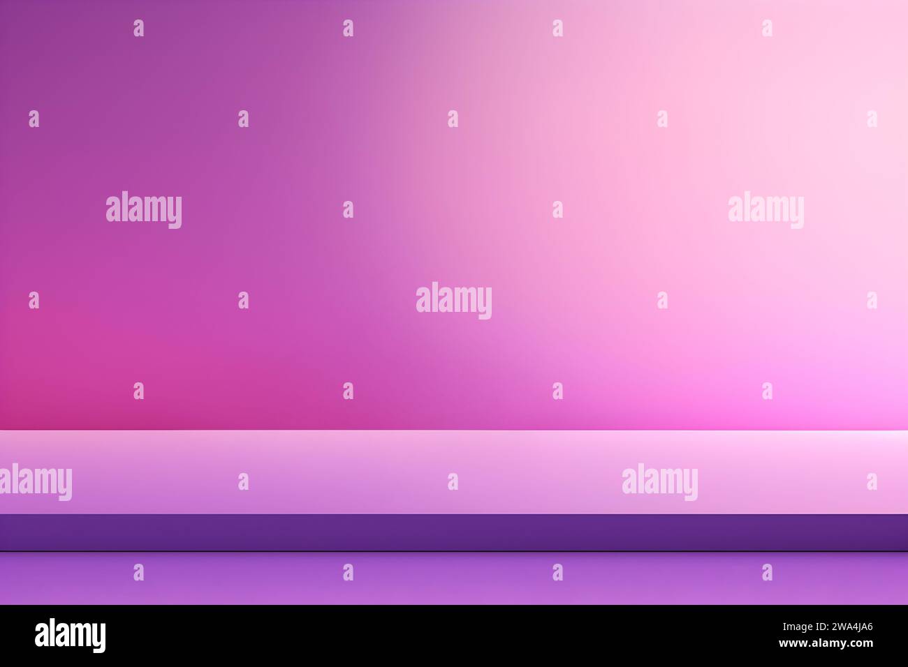 Lebendiger lila rosa Farbverlauf Raumhintergrund mit Tischboden für Produktpräsentation Stockfoto