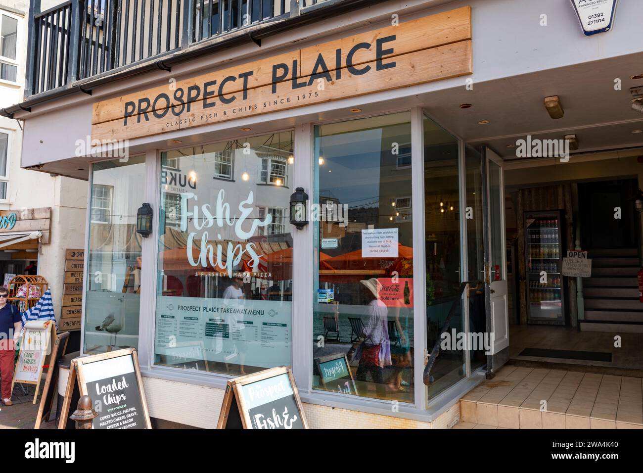 Sidmouth Dorset England, Prospect Scholle Fish and Chips Shop im Stadtzentrum, Großbritannien, 2023 Stockfoto