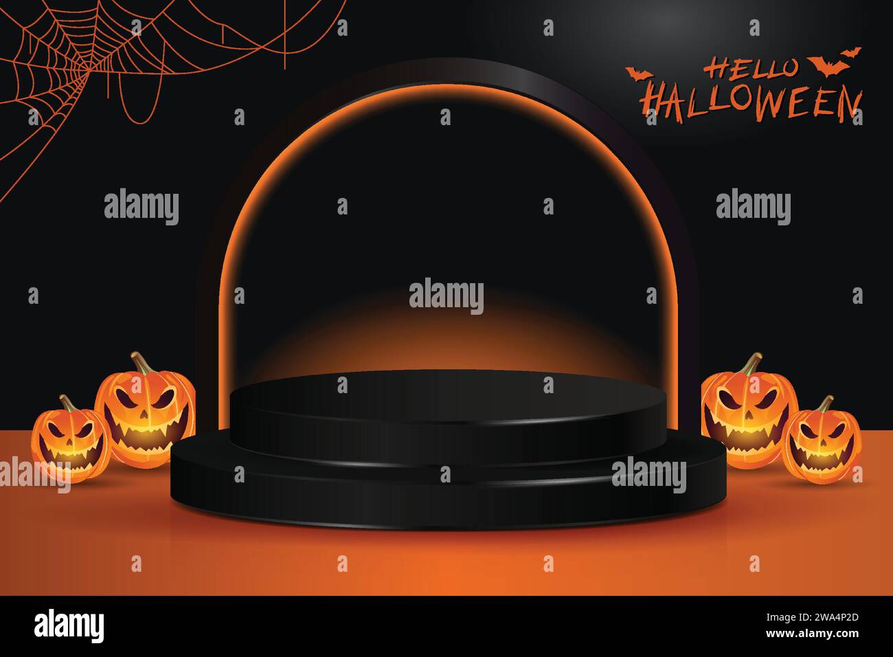 Halloween-Hintergrund mit Bühnenpodium für Produktpräsentation, Vektor-Illustration Stock Vektor