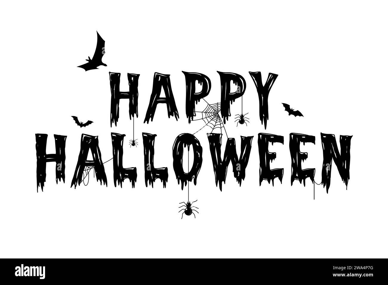 Happy Halloween Textbeschriftung Typografie mit Dekorationselementen auf weißem Hintergrund, Vektorillustration Stock Vektor