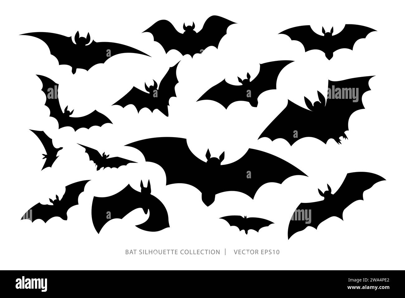 Halloween Fledermaus Silhouette Dekoration Set isoliert auf weißem Hintergrund Vektor Design Stock Vektor