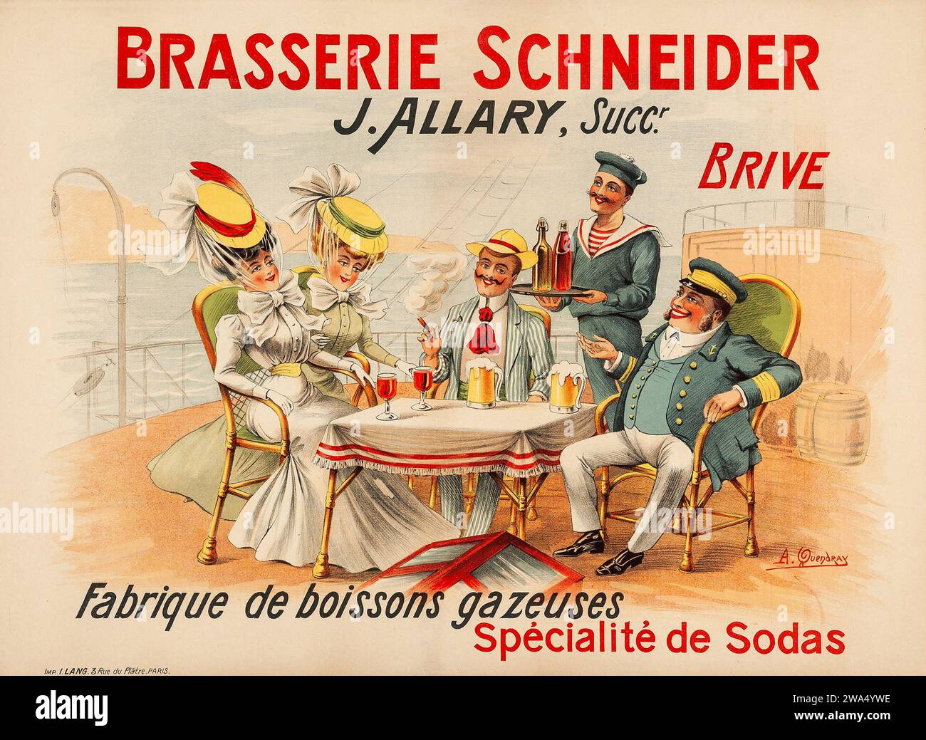 Brasserie Schnieder, J. Allary. (1900er Jahre) französisches Alkoholplakat - Albert Quendray Kunstwerk Stockfoto