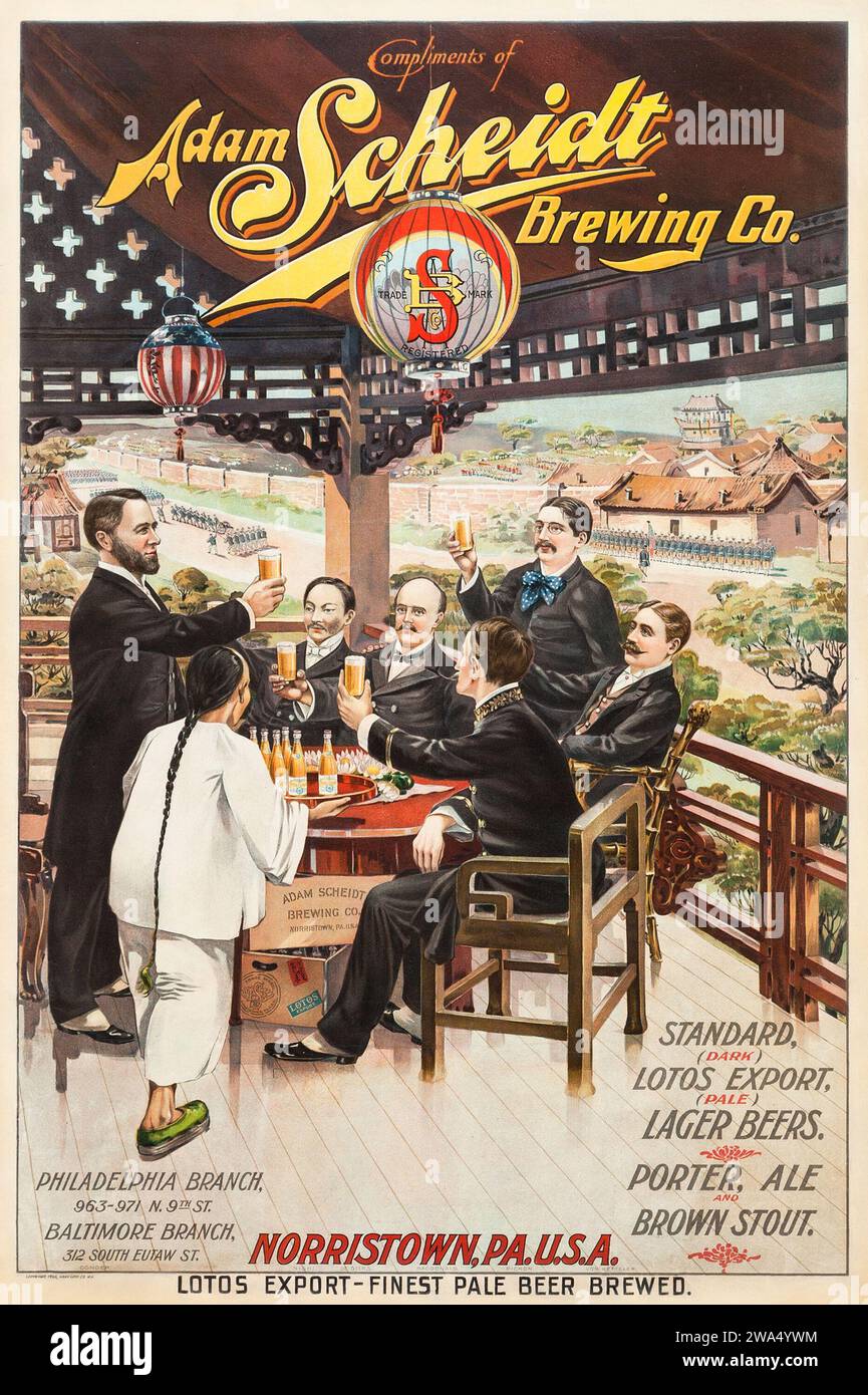 Adam Scheidt Brewing Co. (1900). Poster Für Bierwerbung. Norristown, Pennsylvania, USA, helles Bier gebraut Stockfoto