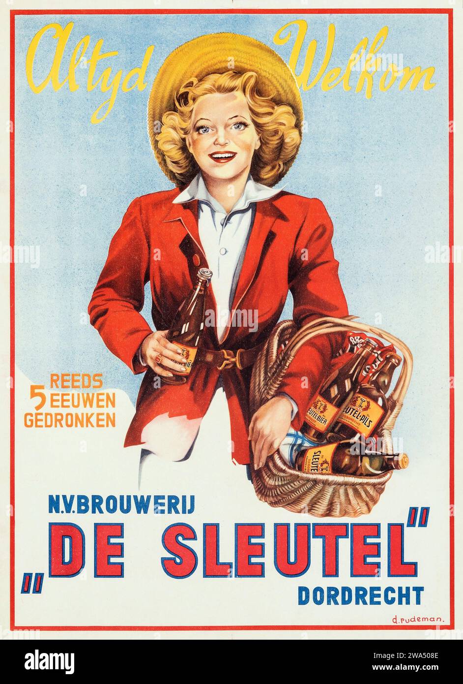 Altijd Welkom (immer willkommen) - (de sleutel, 1930er Jahre) niederländisches Bier-Werbeplakat, 1940er Jahre Stockfoto