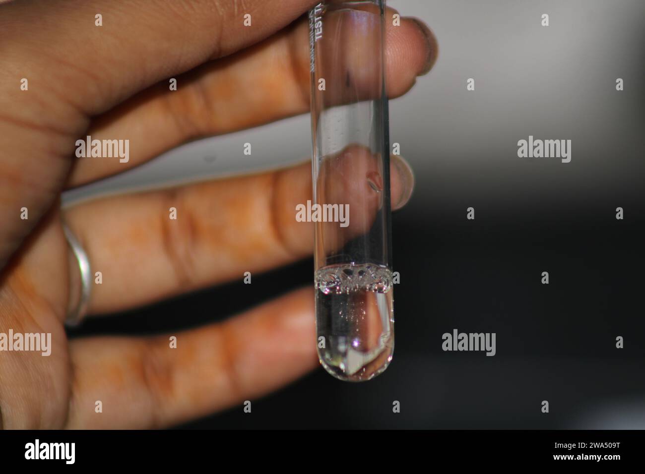 Reagenzglas Mit Flüssigen Wasserproben. Indien Stockfoto