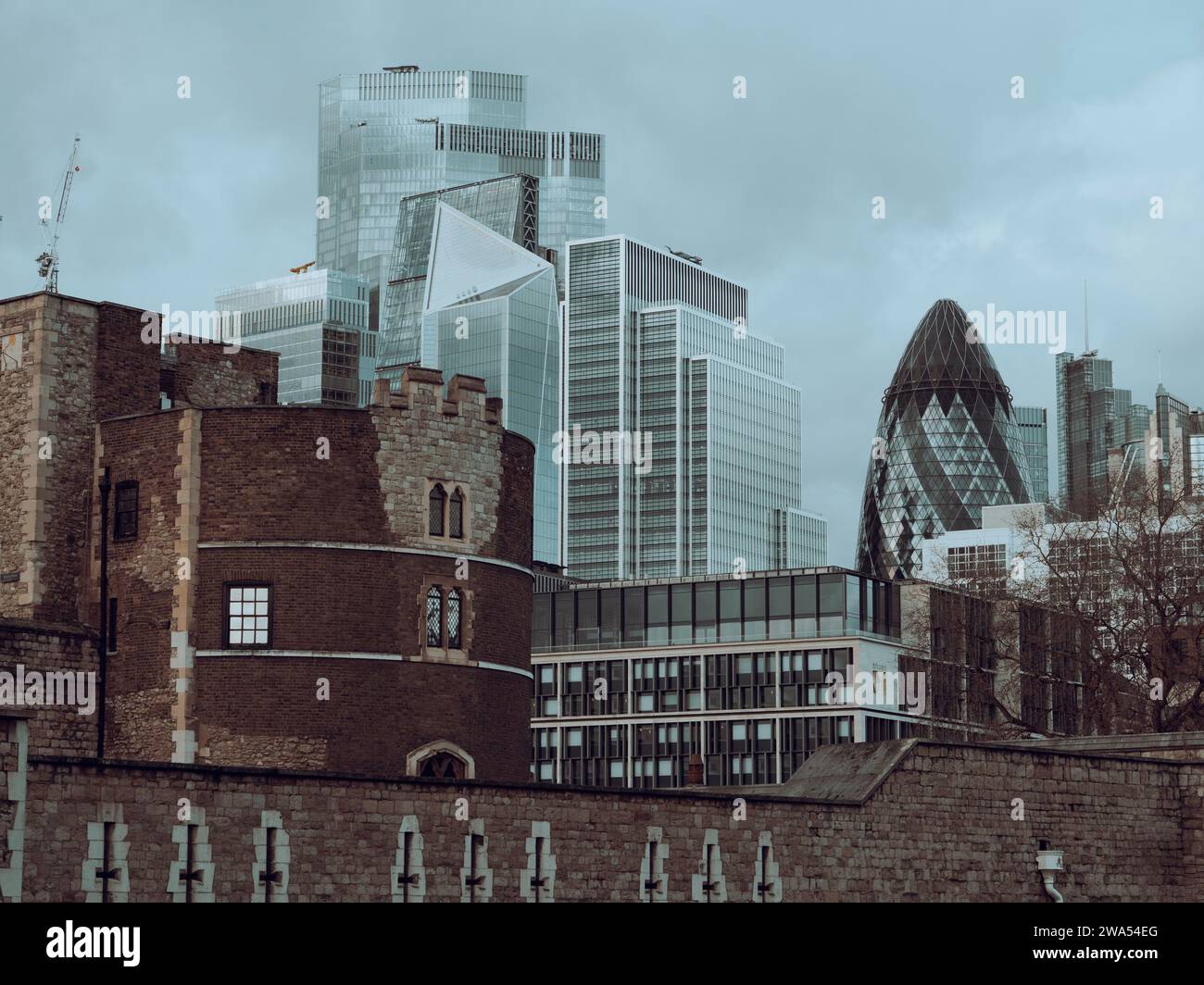 Wintertag mit der City of London und dem Tower of London, London, England, Großbritannien, GB. Stockfoto