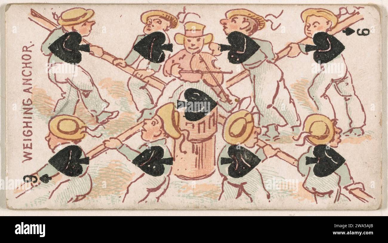 Nine of Pik, Wiegeanker, aus Harlequin Cards, 2nd Series (N220) herausgegeben von Kinney Bros. 1963 von Kinney Brothers Tobacco Company Stockfoto