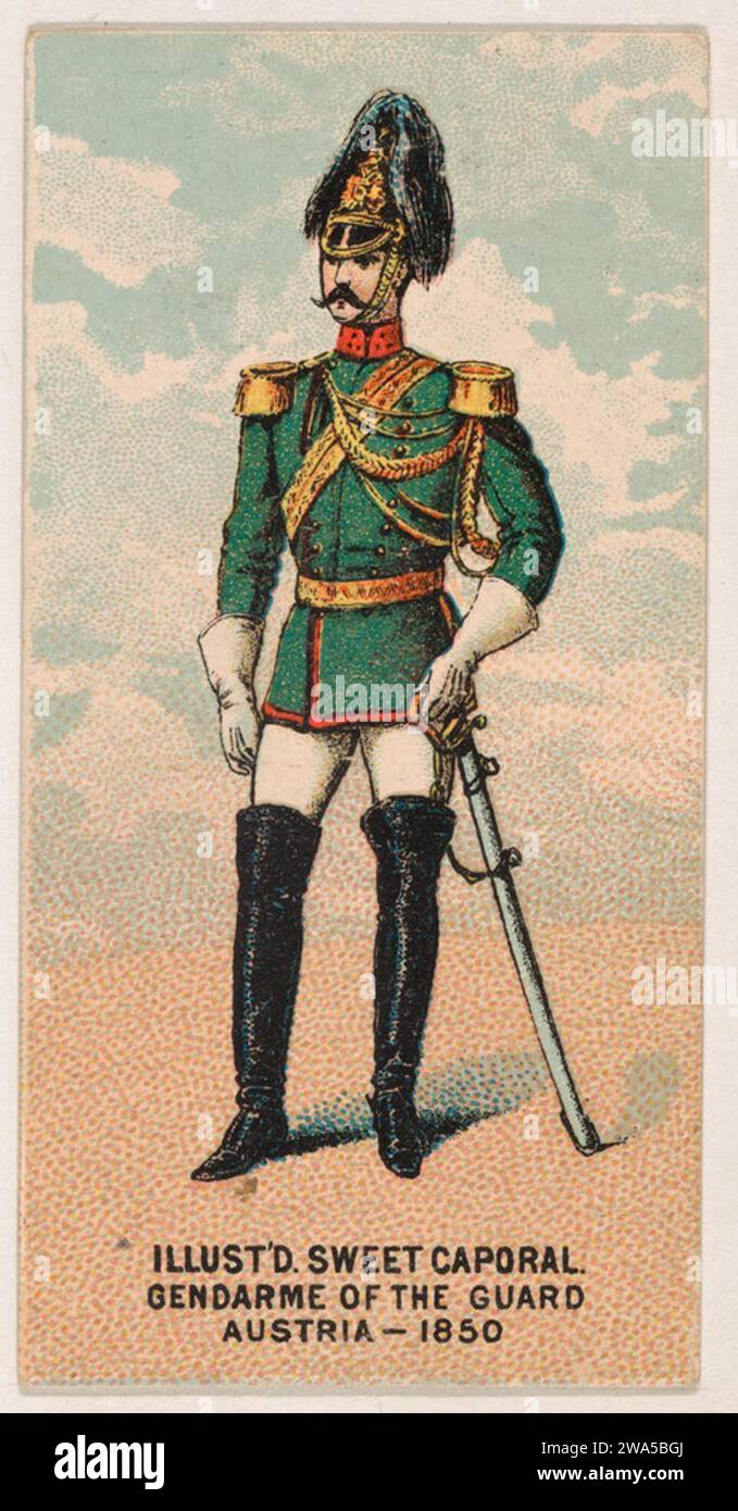 Gendarme of the Guard, Österreich, 1850, aus der Military Series (N224) der Kinney Tobacco Company zur Förderung von Sweet Caporal Cigarettes 1963 der Kinney Brothers Tobacco Company Stockfoto