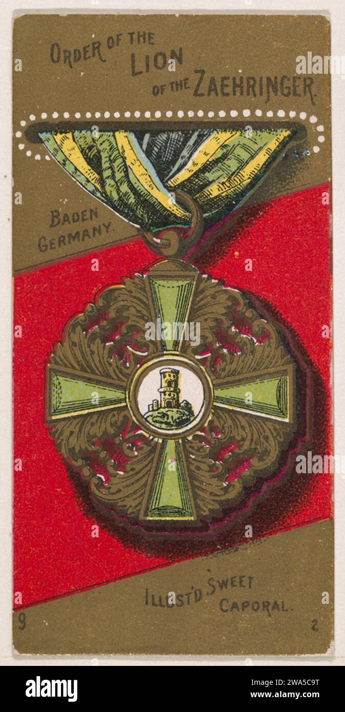 Orden des Löwen der Zaehringer aus der Military Series (N224) der Kinney Tobacco Company zur Förderung von Sweet Caporal Cigarettes 1963 der Kinney Brothers Tobacco Company Stockfoto