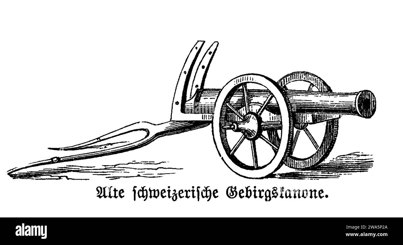 Alte Schweizer Bergwaffe der Renaissance auf zwei Rädern Stockfoto