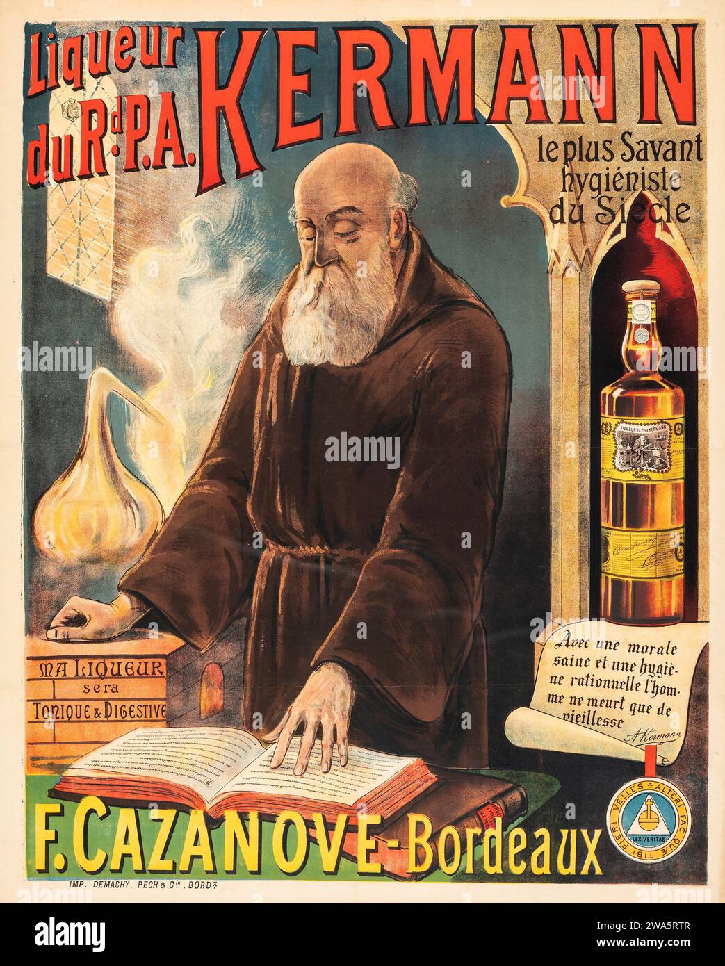 Vater Kermanns Likör, F Cazanove, Bordeaux (ca. 1900er Jahre) französisches Alkoholplakat Stockfoto