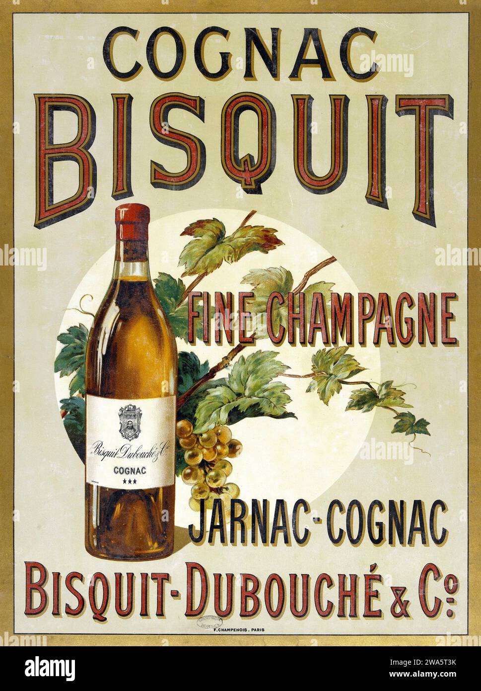 Vintage Französisch Alkohol Werbung - Cognac Bisquit, feiner Champagner. Jarnac Cognac. Bisquit-Dubouché et C° Stockfoto
