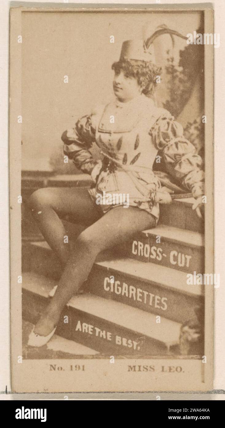 Kartennummer 191, Miss Leo, aus der Serie Schauspieler und Schauspielerinnen (N145-2), herausgegeben von Duke Sons & Co. Zur Förderung von Cross Cut Cigarettes 1963 von W. Duke, Sons & Co. Stockfoto