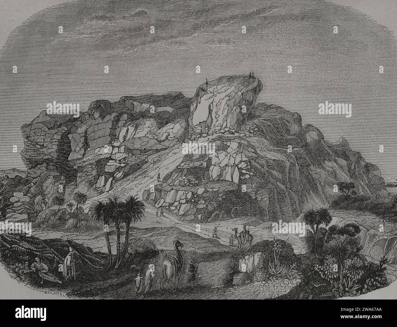 Ruinen des Turms von Babel. Gravur. „Los Heroes y las Grandezas de la Tierra“. Band I. 1854. Stockfoto