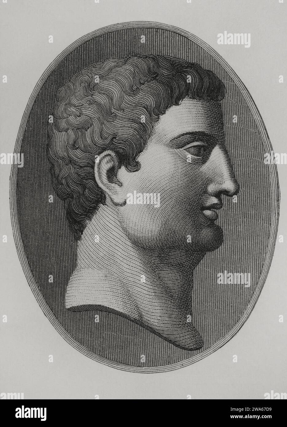 Markus Antonius (Marcus Antonius) (83-30 v. Chr.). Römischer General und Politiker der Republik. Hochformat. Gravur. ''Los Heroes y las Grandezas de l Stockfoto