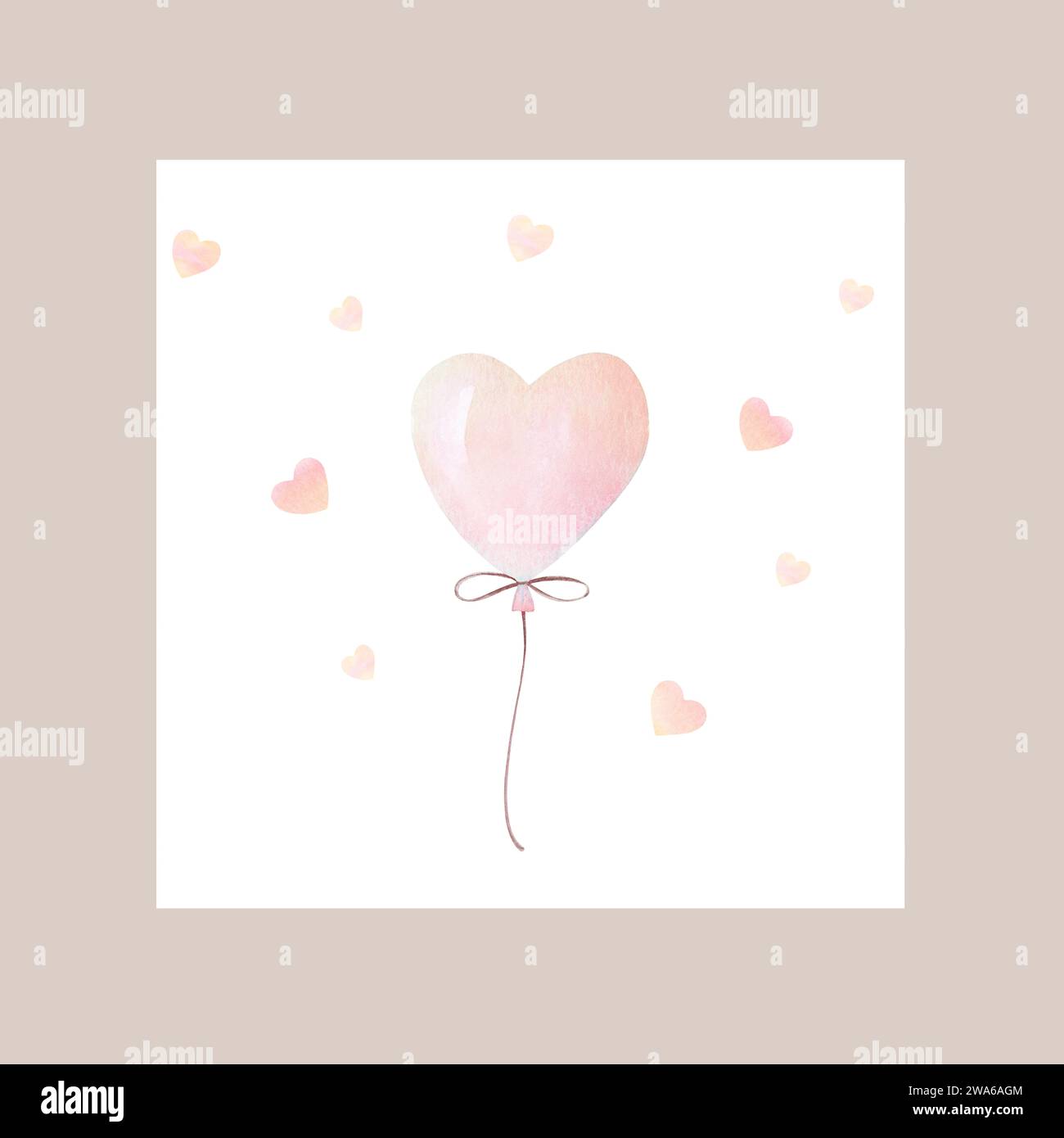 Babykarte Mit Herz Und Wasserfarben. Illustration Der Geburtsankündigung. Illustrationen Zur Begrüßungskarte. Karte Mit Sanftem Aquarell In Pink Stockfoto