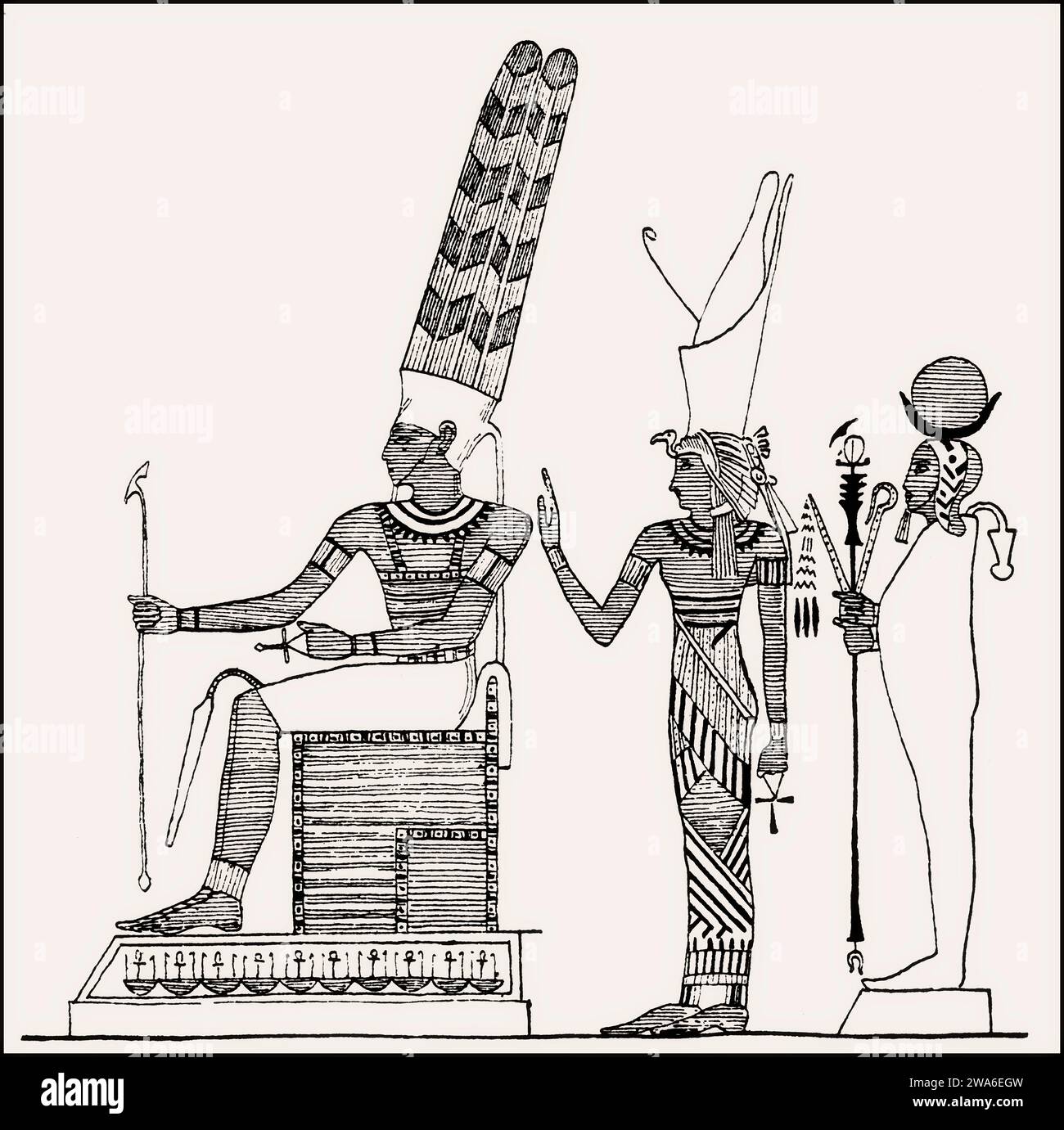 Amun, Isis und Khonsu, wichtige Gottheiten der altägyptischen Religion Stockfoto