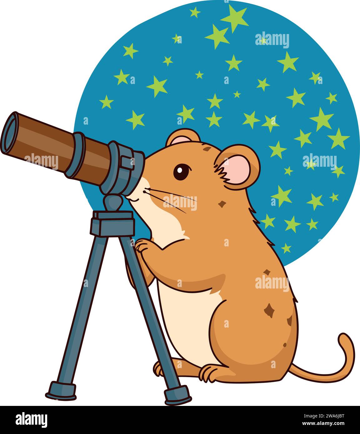 Hamster, der den Himmel mit Teleskop-Vektor-Kunst sieht Stock Vektor